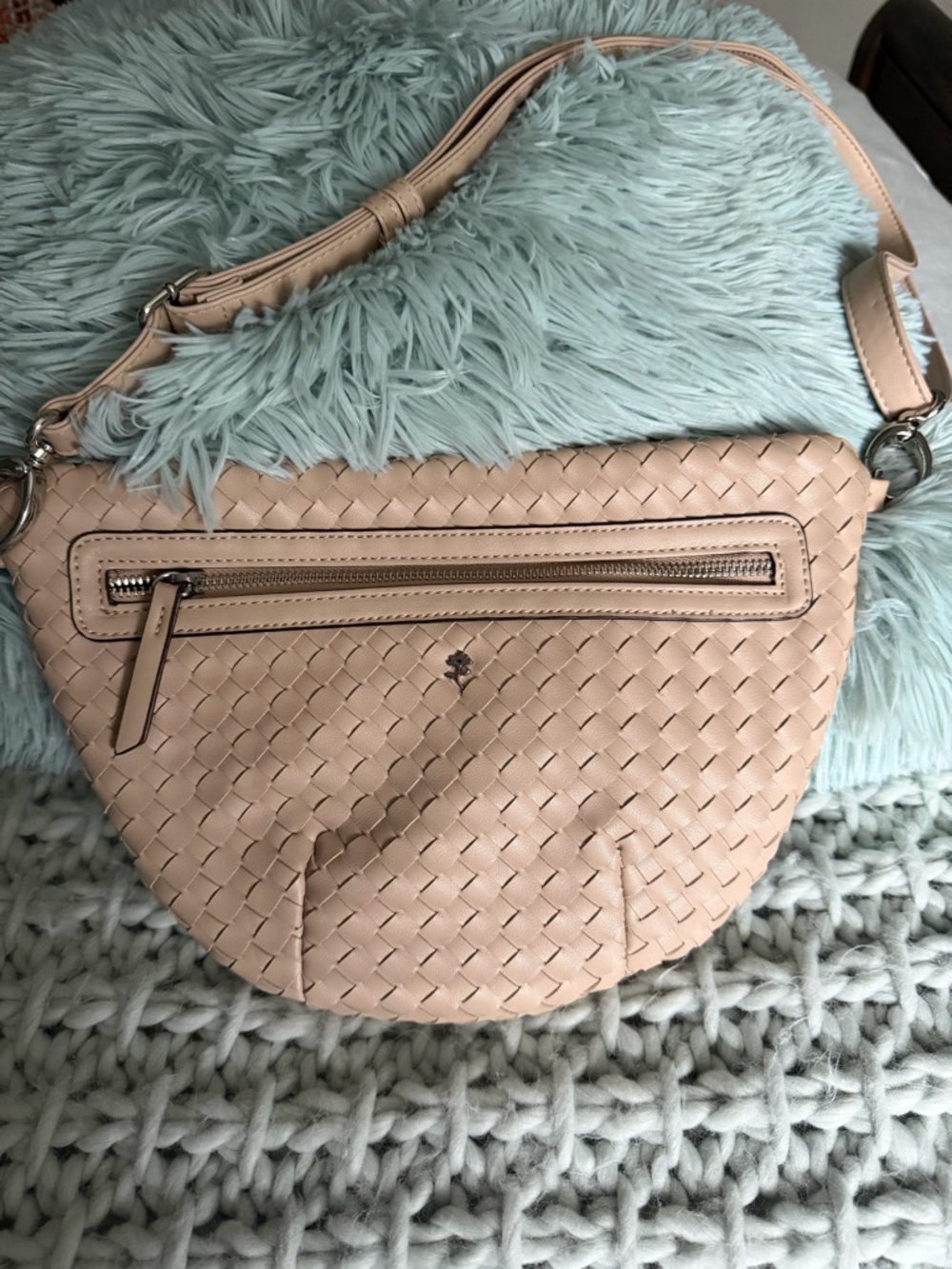 Woven Crossbody Belt Bag in Blush Tan